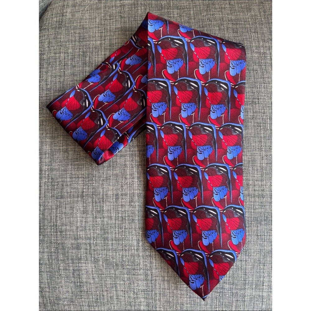The Beatles Vintage 100% Silk Rubber Soul album Red Blue Patterned Mens Tie EUC